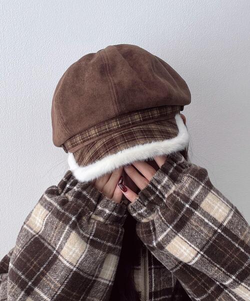 WEGO（ウィゴー）の「WEGO/チェック柄フェイクスエードキャスケット（キャスケット・レディース・ブラウン・FREE）」の2枚目の写真