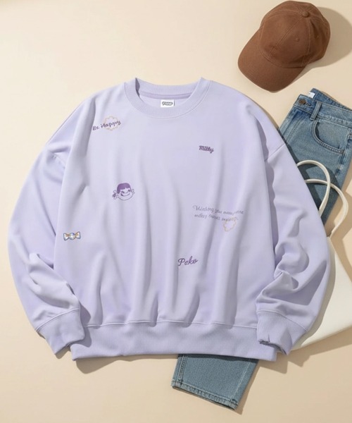 CORPUS　SELECT（コーパストーキョー）の「【PEKO/ペコちゃん】オーバーサイズ ポンチ クルーネック トレーナー スウェット（Tシャツ/カットソー・レディース・ラベンダー/ミント/オフホワイト/ライトピンク・M/L）」の4枚目の写真