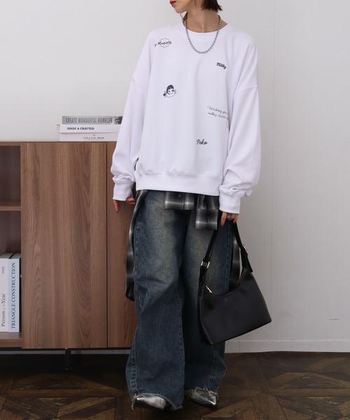 CORPUS　SELECT（コーパストーキョー）の「【PEKO/ペコちゃん】オーバーサイズ ポンチ クルーネック トレーナー スウェット（Tシャツ/カットソー・レディース・ラベンダー/ミント/オフホワイト/ライトピンク・M/L）」の13枚目の写真