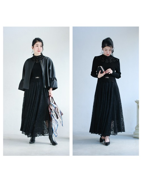 cawaii(カワイイ)の「デコルテに広がる花のたっぷりレースロングワンピース(ワンピース・レディース・ネイビー/ブラック・FREE)」の7枚目の写真