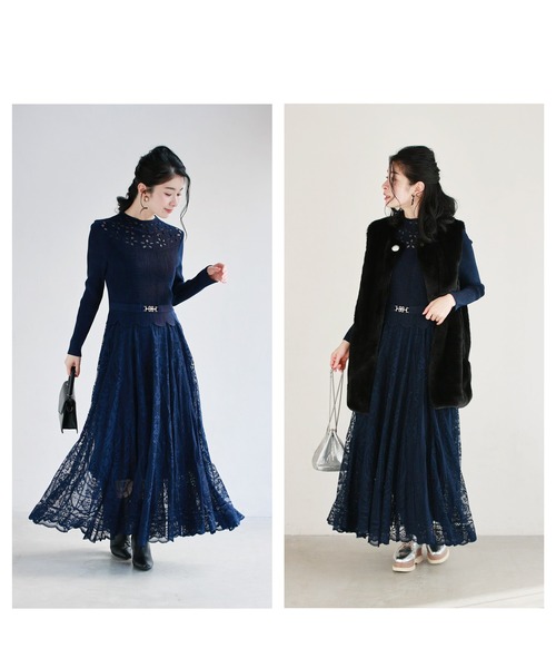 cawaii(カワイイ)の「デコルテに広がる花のたっぷりレースロングワンピース(ワンピース・レディース・ネイビー/ブラック・FREE)」の11枚目の写真