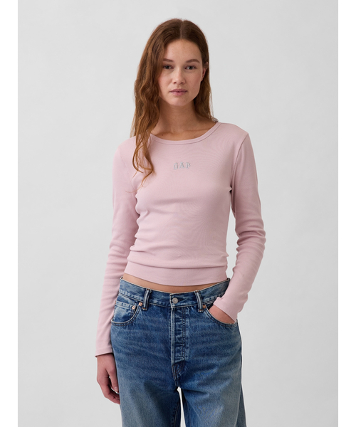 GAP（ギャップ）の「リブ クロップド GAPロゴTシャツ（Tシャツ/カットソー・レディース・ブルー/ブラック/ピンク/ホワイト・XXS/L/M/S/XS/XL）」の4枚目の写真