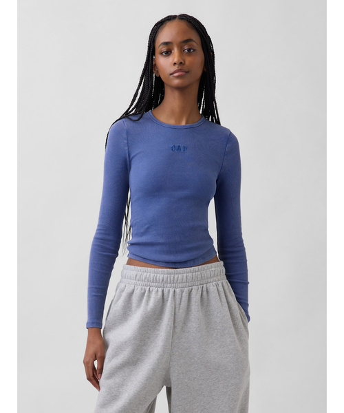 GAP（ギャップ）の「リブ クロップド GAPロゴTシャツ（Tシャツ/カットソー・レディース・ブルー/ブラック/ピンク/ホワイト・XXS/L/M/S/XS/XL）」の5枚目の写真