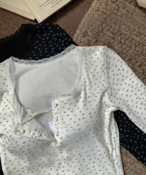 yuue' ( wear )（ユーイ）の「花柄ヘンリーネックリブロングTシャツ カップ付き（Tシャツ/カットソー・レディース・ホワイト/ブラック/アイボリー・FREE）」の16枚目の写真
