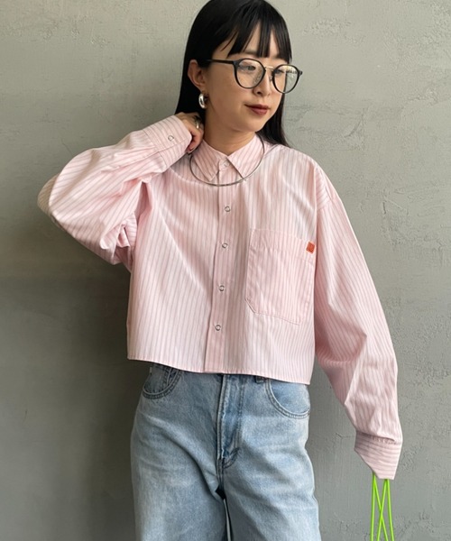 UNIVERSAL OVERALL（ユニバーサルオーバーオール）の「[UNIVERSAL OVERALL/ユニバーサルオーバーオール] 別注 ショート丈 ビッグポケットストライプシャツ（シャツ/ブラウス・レディース・ブルー/サックスブルー/イエロー/ピンク・F）」の18枚目の写真