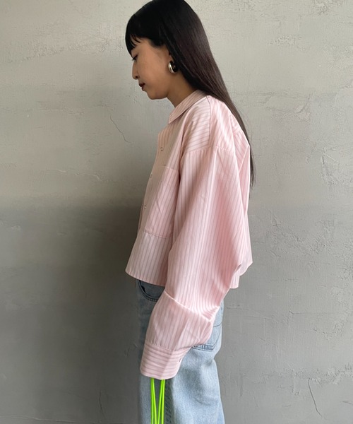 UNIVERSAL OVERALL（ユニバーサルオーバーオール）の「[UNIVERSAL OVERALL/ユニバーサルオーバーオール] 別注 ショート丈 ビッグポケットストライプシャツ（シャツ/ブラウス・レディース・ブルー/サックスブルー/イエロー/ピンク・F）」の13枚目の写真