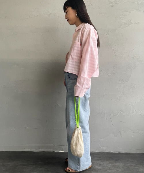 UNIVERSAL OVERALL（ユニバーサルオーバーオール）の「[UNIVERSAL OVERALL/ユニバーサルオーバーオール] 別注 ショート丈 ビッグポケットストライプシャツ（シャツ/ブラウス・レディース・ブルー/サックスブルー/イエロー/ピンク・F）」の16枚目の写真