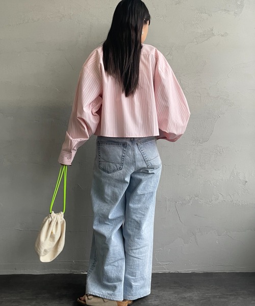 UNIVERSAL OVERALL（ユニバーサルオーバーオール）の「[UNIVERSAL OVERALL/ユニバーサルオーバーオール] 別注 ショート丈 ビッグポケットストライプシャツ（シャツ/ブラウス・レディース・ブルー/サックスブルー/イエロー/ピンク・F）」の17枚目の写真