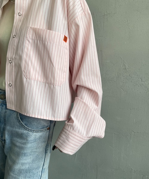 UNIVERSAL OVERALL（ユニバーサルオーバーオール）の「[UNIVERSAL OVERALL/ユニバーサルオーバーオール] 別注 ショート丈 ビッグポケットストライプシャツ（シャツ/ブラウス・レディース・ブルー/サックスブルー/イエロー/ピンク・F）」の22枚目の写真