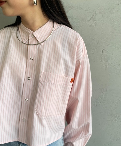 UNIVERSAL OVERALL（ユニバーサルオーバーオール）の「[UNIVERSAL OVERALL/ユニバーサルオーバーオール] 別注 ショート丈 ビッグポケットストライプシャツ（シャツ/ブラウス・レディース・ブルー/サックスブルー/イエロー/ピンク・F）」の20枚目の写真