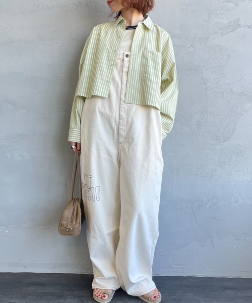 UNIVERSAL OVERALL（ユニバーサルオーバーオール）の「[UNIVERSAL OVERALL/ユニバーサルオーバーオール] 別注 ショート丈 ビッグポケットストライプシャツ（シャツ/ブラウス・レディース・ブルー/サックスブルー/イエロー/ピンク・F）」の5枚目の写真