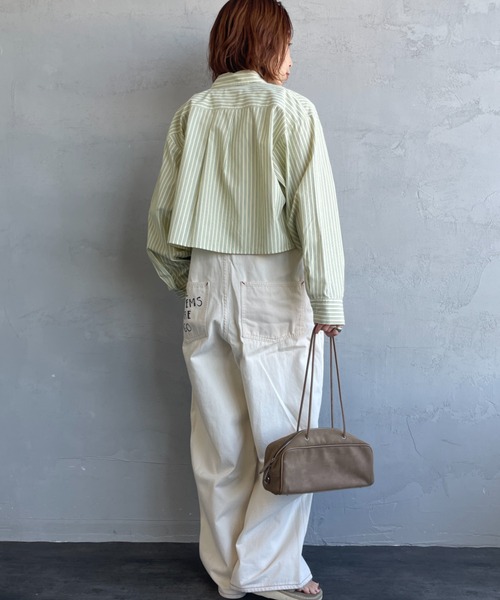 UNIVERSAL OVERALL（ユニバーサルオーバーオール）の「[UNIVERSAL OVERALL/ユニバーサルオーバーオール] 別注 ショート丈 ビッグポケットストライプシャツ（シャツ/ブラウス・レディース・ブルー/サックスブルー/イエロー/ピンク・F）」の7枚目の写真