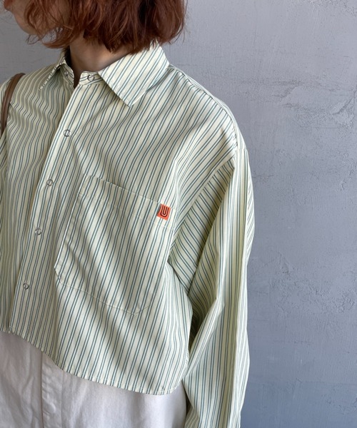 UNIVERSAL OVERALL（ユニバーサルオーバーオール）の「[UNIVERSAL OVERALL/ユニバーサルオーバーオール] 別注 ショート丈 ビッグポケットストライプシャツ（シャツ/ブラウス・レディース・ブルー/サックスブルー/イエロー/ピンク・F）」の8枚目の写真