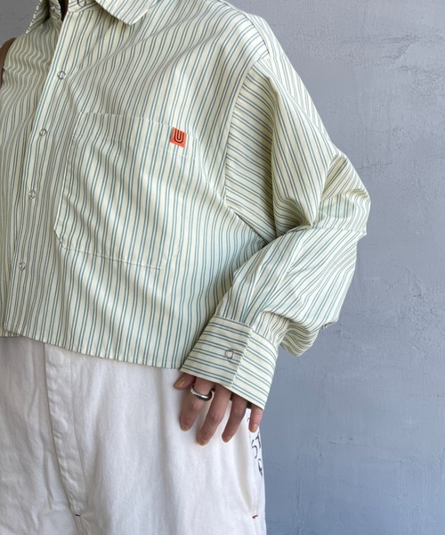 UNIVERSAL OVERALL（ユニバーサルオーバーオール）の「[UNIVERSAL OVERALL/ユニバーサルオーバーオール] 別注 ショート丈 ビッグポケットストライプシャツ（シャツ/ブラウス・レディース・ブルー/サックスブルー/イエロー/ピンク・F）」の10枚目の写真