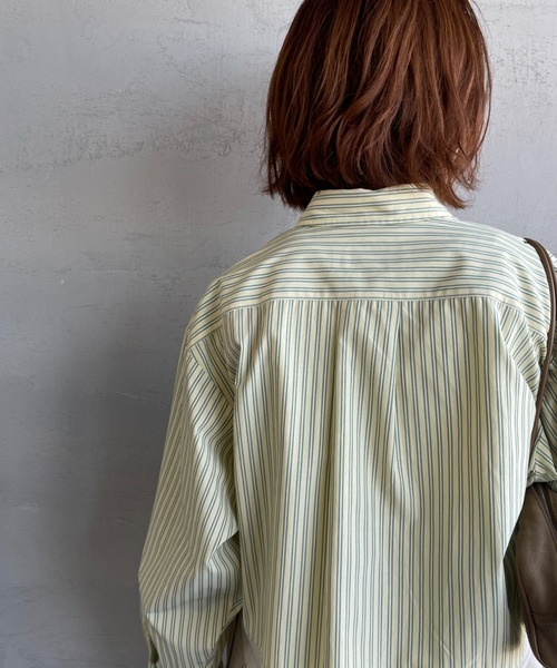 UNIVERSAL OVERALL（ユニバーサルオーバーオール）の「[UNIVERSAL OVERALL/ユニバーサルオーバーオール] 別注 ショート丈 ビッグポケットストライプシャツ（シャツ/ブラウス・レディース・ブルー/サックスブルー/イエロー/ピンク・F）」の9枚目の写真