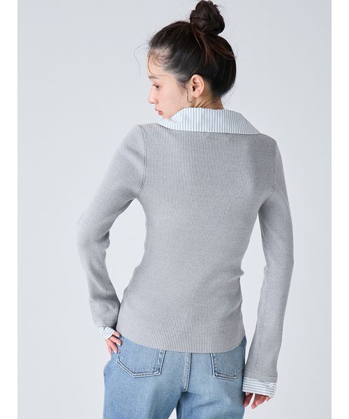 LILY BROWN(リリーブラウン)の「シャツドッキングニットトップス(ニット/セーター・レディース・ネイビー/レッド/グレー・F)」の7枚目の写真