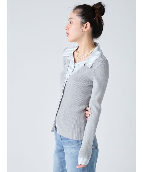 LILY BROWN(リリーブラウン)の「シャツドッキングニットトップス(ニット/セーター・レディース・ネイビー/レッド/グレー・F)」の8枚目の写真