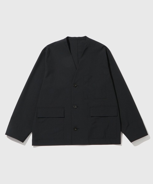 ADAM ET ROPE'（アダムエロペ）の「ドライウーステッドノーカラーカーディガン / ロングシーズン着用可能（カーディガン/ボレロ・メンズ・グレー/ブラック・M/L）」の2枚目の写真