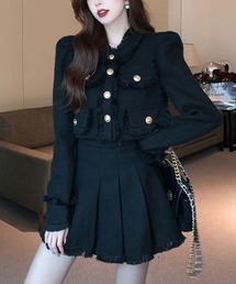 shameless（シェイムレス）の「【セットアップ】ゴールドボタンフリンジデザインジャケット&ミニスカート（セットアップ）」