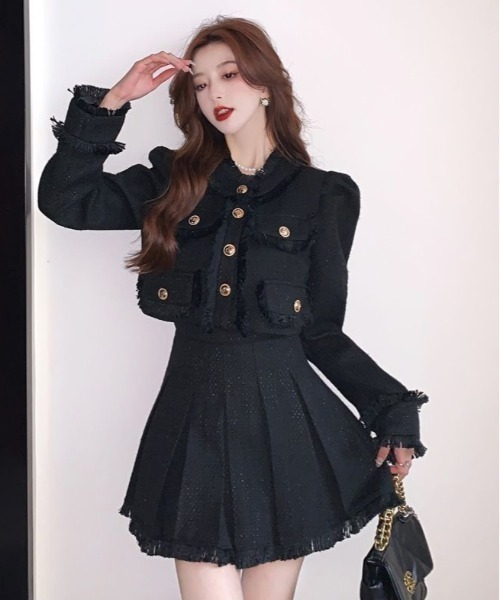 セットアップ】ゴールドボタンフリンジデザインジャケット&ミニ