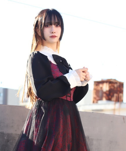 NIBBLE POISON(ニブルポイズン)の「リボンブローチバイカラーブラウス(シャツ/ブラウス・レディース・グレー/ブラック/ワイン・MEDIUM)」の7枚目の写真