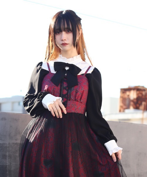 NIBBLE POISON(ニブルポイズン)の「リボンブローチバイカラーブラウス(シャツ/ブラウス・レディース・グレー/ブラック/ワイン・MEDIUM)」の9枚目の写真