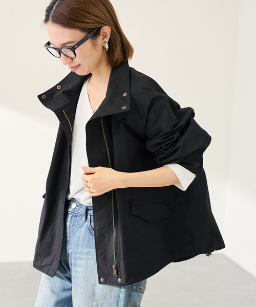 FRAMeWORK（フレームワーク）の「≪手洗い可≫ホースクロススタンドブルゾン（その他アウター・レディース・ブラック/ベージュ・36/38）」の2枚目の写真