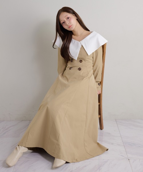 Seemi. byNICECLAUP（ シーミーバイナイスクラップ）の「【Seemi.】ビックカラーロングワンピース（ワンピース・レディース・ブラック/ベージュ/ホワイト系その他・FREE）」の14枚目の写真