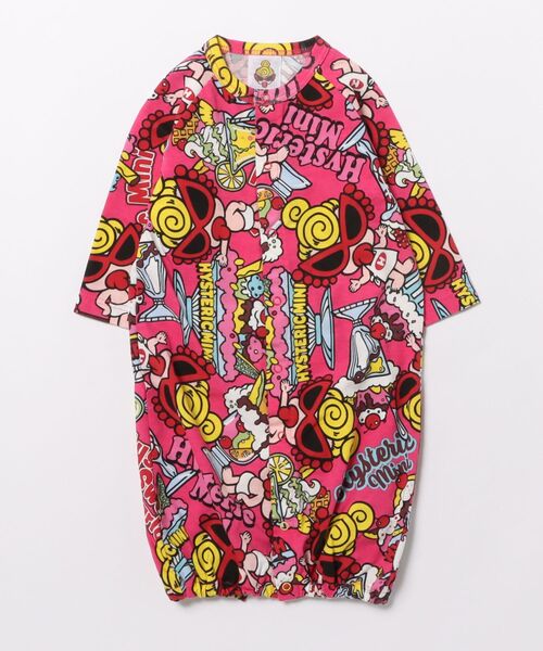 HYSTERIC MINI(ヒステリックミニ)の「HYSTERIC MINI SWEETS PARLOR総柄 2WAYALL(Tシャツ/カットソー・キッズ・ホワイト/ブラック/ピンク・FREE)」の5枚目の写真