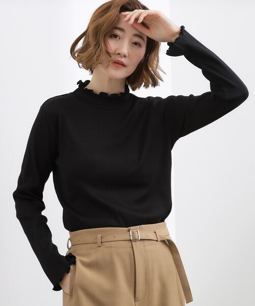 grove(グローブ)の「シルクライクリブタートルネック(Tシャツ/カットソー・レディース・オフホワイト/ブラック/ベージュ・05/04/02/01/03)」の1枚目の写真