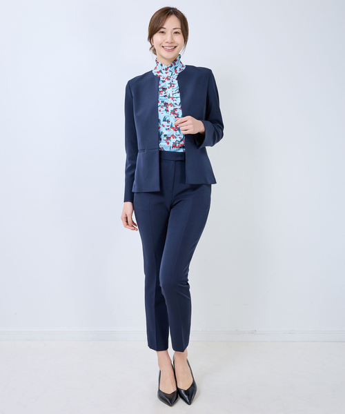 NARACAMICIE（ナラカミーチェ）の「【NARACAMICIE】【セットアップスーツ対応】ストレッチダブルクロスノーカラージャケット（ダウンジャケット/コート・レディース・ネイビー/ブラウン/ブラック・S/M/L）」の17枚目の写真