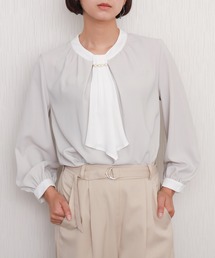 アクセサリー付きボウタイブラウス【防汚加工/イージーケア/透けにくい/ラクケア】