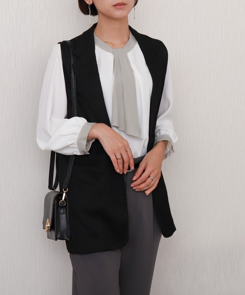 libelle more（リベル モア）の「【防汚加工／イージーケア／透けにくい】ラクケア アクセサリー付きボウタイブラウス（シャツ/ブラウス・レディース・ホワイト系その他/ネイビー/グレイッシュベージュ/オフホワイト・M/L）」の20枚目の写真