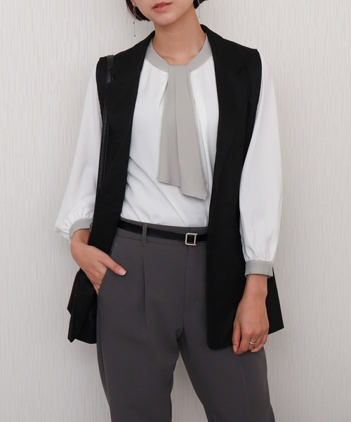 libelle more(リベル モア)の「【防汚加工/イージーケア/透けにくい】ラクケア アクセサリー付きボウタイブラウス(シャツ/ブラウス・レディース・ホワイト系その他/ネイビー/グレイッシュベージュ/オフホワイト・M/L)」の22枚目の写真