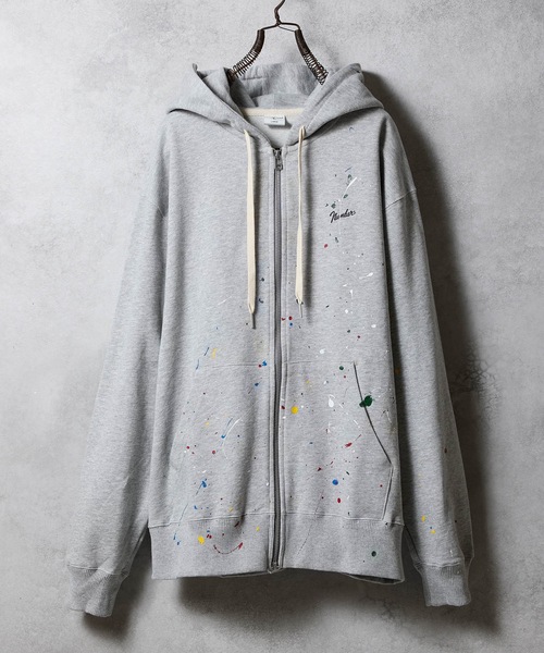 NUMBER (N)INE（ナンバーナイン）の「HAND PAINTED FIRM COTTON FULL ZIP SWEAT HOODIE / ハンドペイント ファーム コットン ワンポイント ロゴプリント ジップアップ スウェット パーカー（パーカー・メンズ・ブラック系その他2/グレー系その他2/ブラック/グレー・M/L）」の4枚目の写真