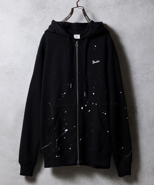 NUMBER (N)INE（ナンバーナイン）の「HAND PAINTED FIRM COTTON FULL ZIP SWEAT HOODIE / ハンドペイント ファーム コットン ワンポイント ロゴプリント ジップアップ スウェット パーカー（パーカー・メンズ・ブラック系その他2/グレー系その他2/ブラック/グレー・M/L）」の3枚目の写真