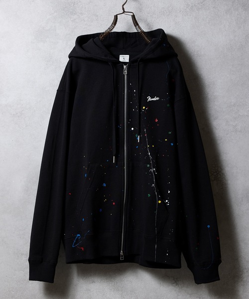 HAND PAINTED FIRM COTTON LIGHT SHORT PILE FULL ZIP SWEAT HOODIE