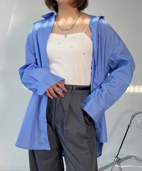 AS KNOW AS plus（アズノゥアズプラス）の「○アジャスター付き マルチWAY ビッグサイズシャツ(ビスチェ風アレンジ可能）【UNISEX ITEM】（シャツ/ブラウス・レディース・ブラック系/ピンク系/ブルー系・FREE）」の5枚目の写真