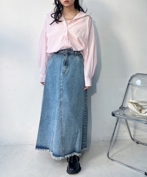 AS KNOW AS plus（アズノゥアズプラス）の「○アジャスター付き マルチWAY ビッグサイズシャツ(ビスチェ風アレンジ可能）【UNISEX ITEM】（シャツ/ブラウス・レディース・ブラック系/ピンク系/ブルー系・FREE）」の21枚目の写真