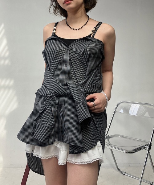 AS KNOW AS plus（アズノゥアズプラス）の「○アジャスター付き マルチWAY ビッグサイズシャツ(ビスチェ風アレンジ可能）【UNISEX ITEM】（シャツ/ブラウス・レディース・ブラック系/ピンク系/ブルー系・FREE）」の11枚目の写真