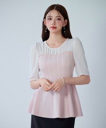 Sono 日本製 ホワイト　フロントリボンペプラムプルオーバー M-Style Luxeコラボ】バックリボン付き ペプラムトップス【JM1384BF