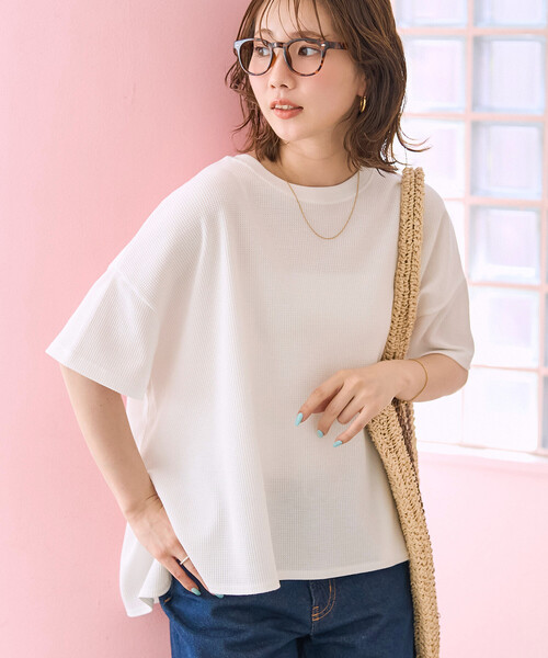 FREAK'S STORE(フリークスストア)の「限定展開 ミニ ワッフル ショート ラウンド 半袖 Tシャツ(Tシャツ/カットソー・レディース・ブルー/レモンイエロー/ナチュラル/オフホワイト/ベージュ/スミクロ・フリ-)」の1枚目の写真