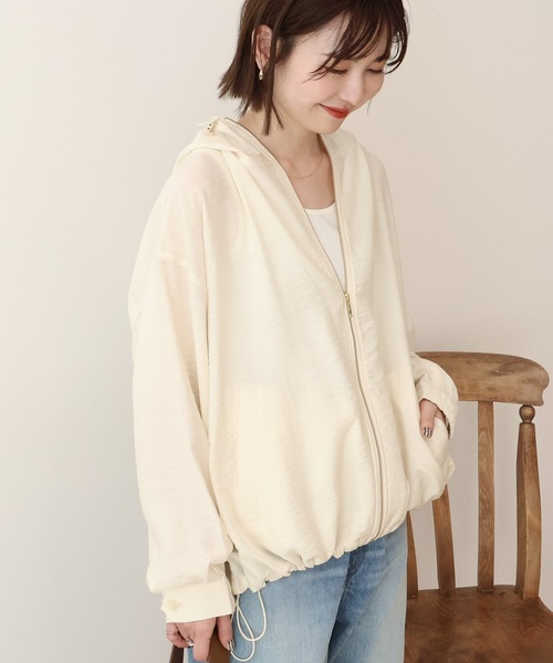 AMERICAN HOLIC（アメリカンホリック）の「【接触冷感】フーディーシアーブルゾン（ブルゾン・レディース・アイボリー/ダークネイビー・L/M）」の10枚目の写真