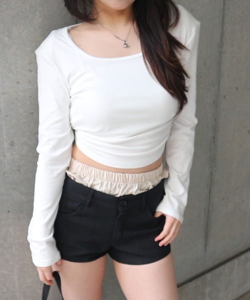 CeLess(セレス)の「Back Lace Slim Top / バックレーススリムトップ(Tシャツ/カットソー・レディース・ホワイト/ブラック・FREE)」の15枚目の写真