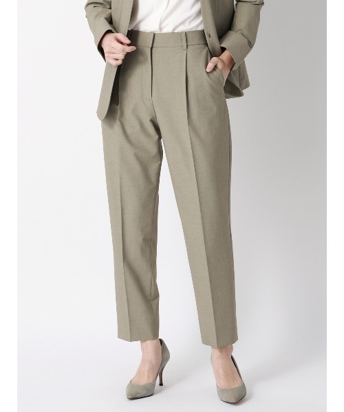 SUIT SQUARE(スーツスクエア)の「タックテーパードパンツ ウォッシャブル ストレッチ UVカット TRトロピカル 無地(スラックス・レディース・カーキ/ネイビー・40(11号)/38(9号)/36(7号))」の1枚目の写真