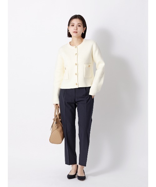 SUIT SQUARE(スーツスクエア)の「タックテーパードパンツ ウォッシャブル ストレッチ UVカット TRトロピカル 無地(スラックス・レディース・カーキ/ネイビー・40(11号)/38(9号)/36(7号))」の3枚目の写真