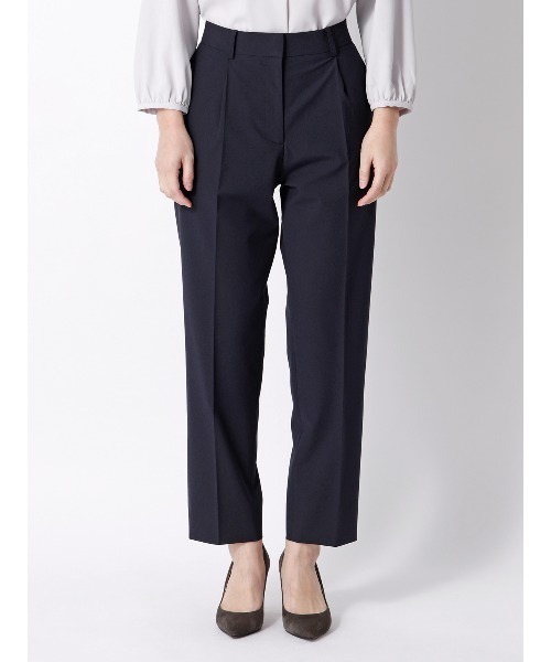 SUIT SQUARE(スーツスクエア)の「タックテーパードパンツ ウォッシャブル ストレッチ UVカット TRトロピカル 無地(スラックス・レディース・カーキ/ネイビー・40(11号)/38(9号)/36(7号))」の4枚目の写真