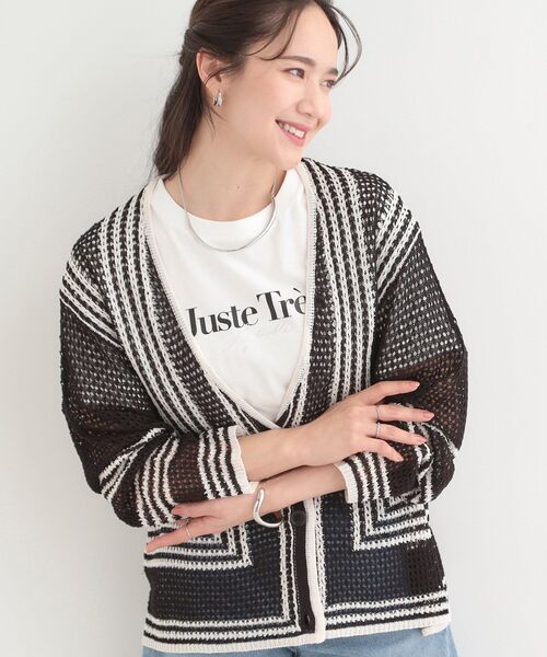 SHOO・LA・RUE（シューラルー）の「大人カジュアルなコーデに 配色クロシェ編み風カーディガン（カーディガン/ボレロ・レディース・オレンジ系その他5/アイボリー系4/ブラック系4・01/03/02/04）」の2枚目の写真
