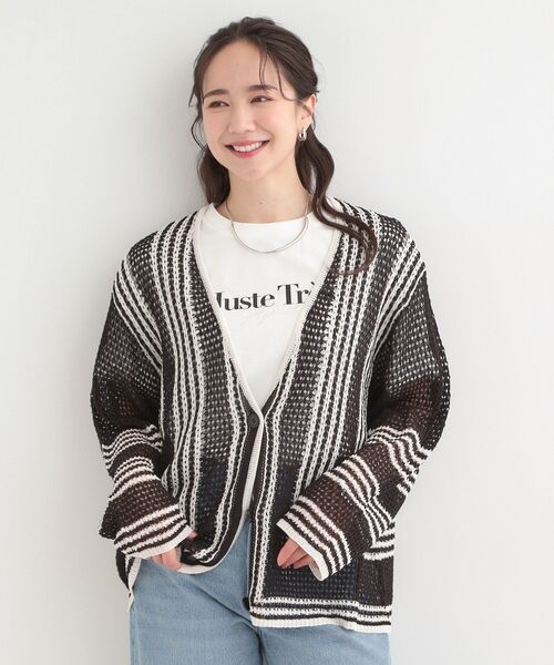 SHOO・LA・RUE（シューラルー）の「大人カジュアルなコーデに 配色クロシェ編み風カーディガン（カーディガン/ボレロ・レディース・オレンジ系その他5/アイボリー系4/ブラック系4・01/03/02/04）」の16枚目の写真