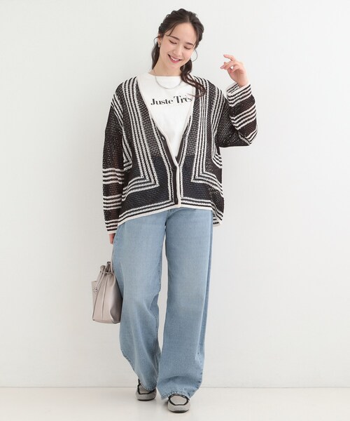 SHOO・LA・RUE（シューラルー）の「大人カジュアルなコーデに 配色クロシェ編み風カーディガン（カーディガン/ボレロ・レディース・オレンジ系その他5/アイボリー系4/ブラック系4・01/03/02/04）」の18枚目の写真